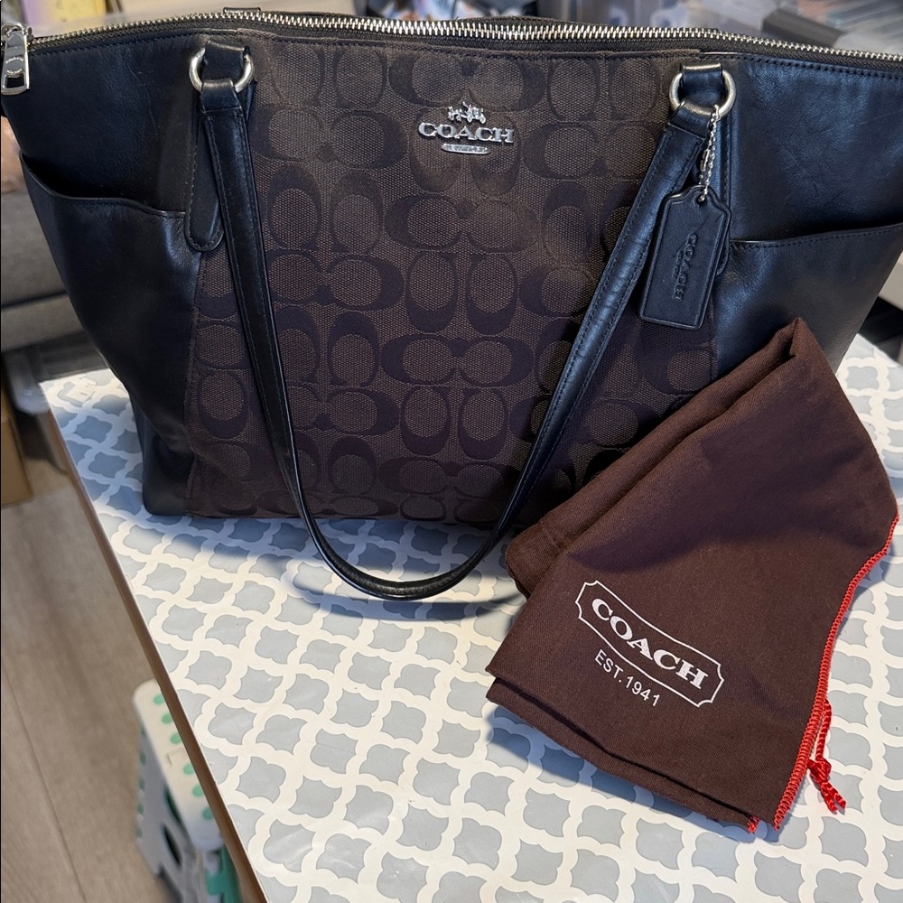 Coach Women's City Tote Bag in Signature Black Canvas and side Leather Pockets…. - Picture 6 of 15